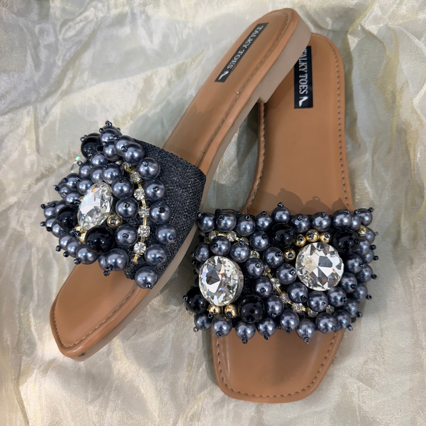 Designer black pearls flats