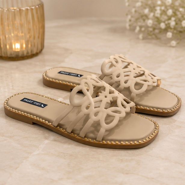 Minimalist Cutwork Flats – Beige