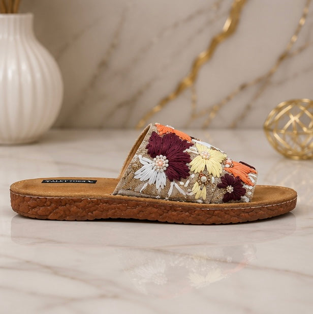 Hand embroidered comfy flats