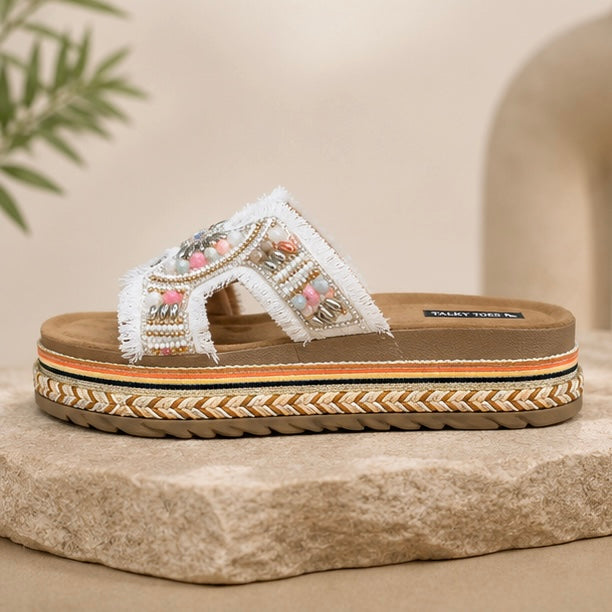 White denim comfy wedges