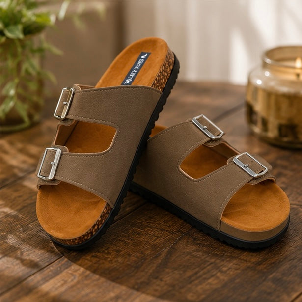 Comfort double strap slides flats