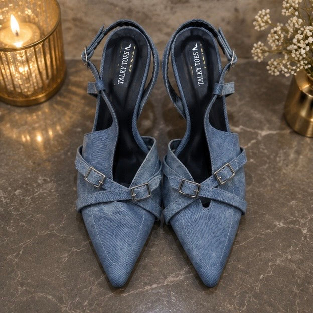 Handmade lux denim heels