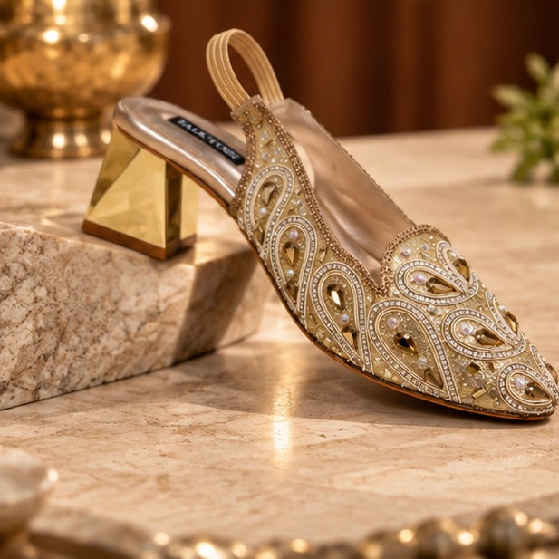 Zari Paisley Embellished Mules