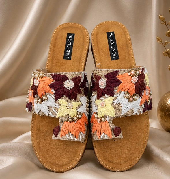 Hand embroidered comfy flats
