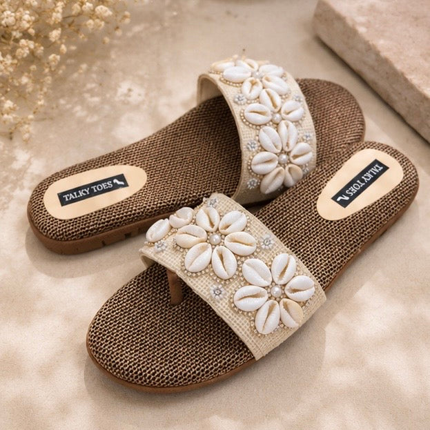 Floral Shell Embellished flats