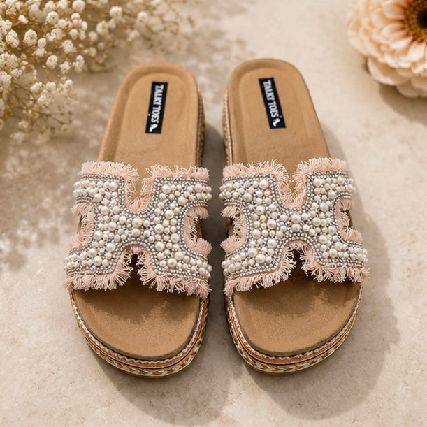 Handmade pearl H wedges | flats