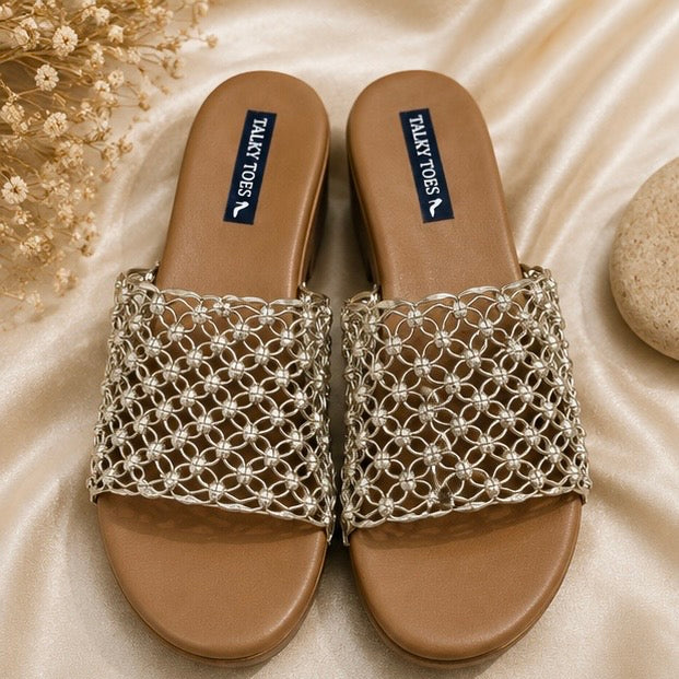 Aveline platform gold comfort wedges