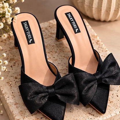 Noir Bow Mule Heels