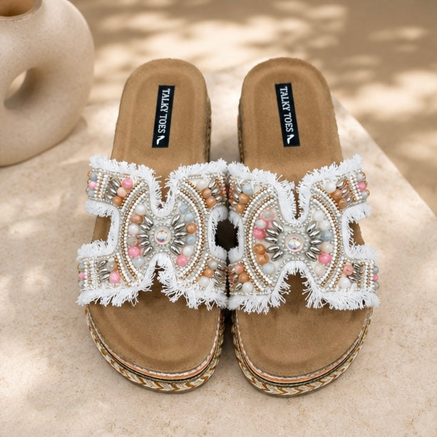 White denim comfy wedges