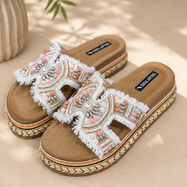 White denim comfy wedges