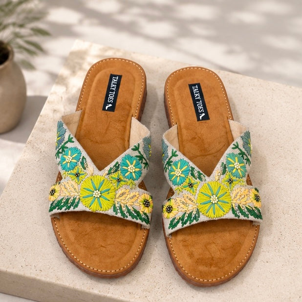 U- shape hand embroidered flats