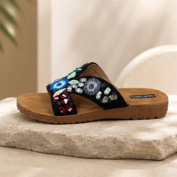 Hand embroidered comfy flats