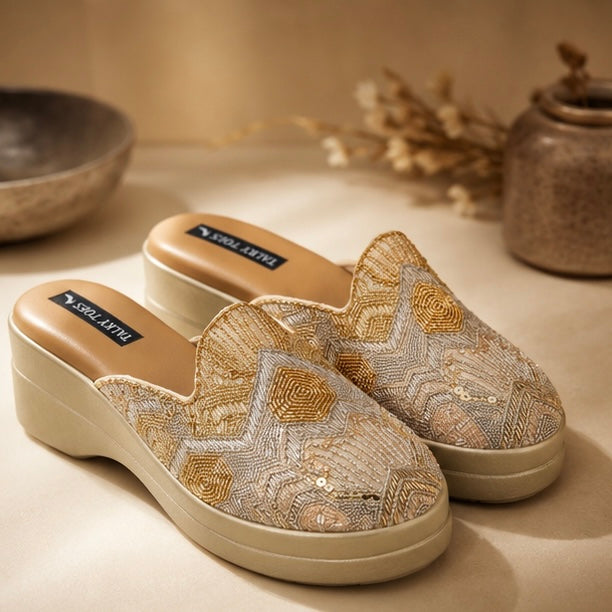 Golden handwork stella mules
