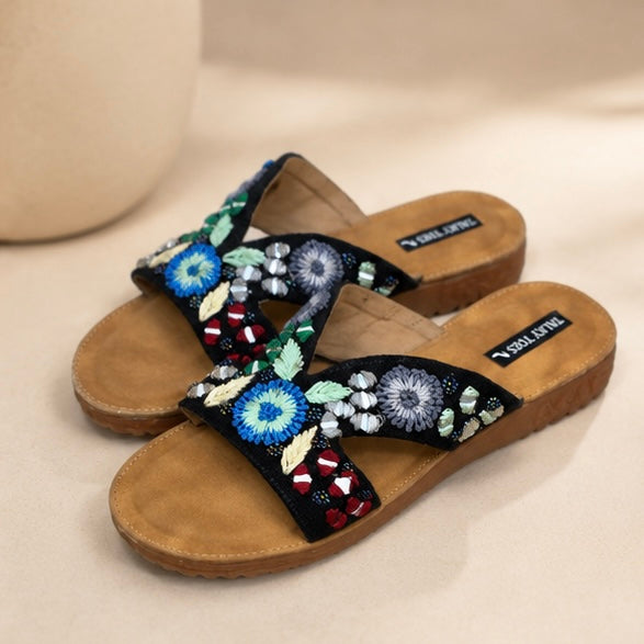 Hand embroidered comfy flats