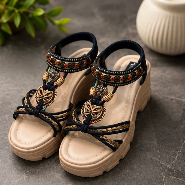 Boho Charm Platform Wedges Sandals