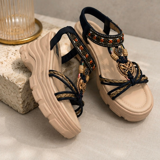 Boho Charm Platform Wedges Sandals