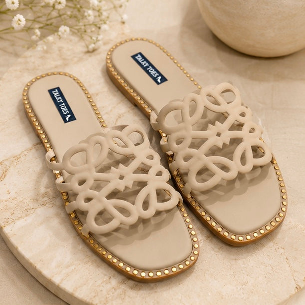 Minimalist Cutwork Flats – Beige