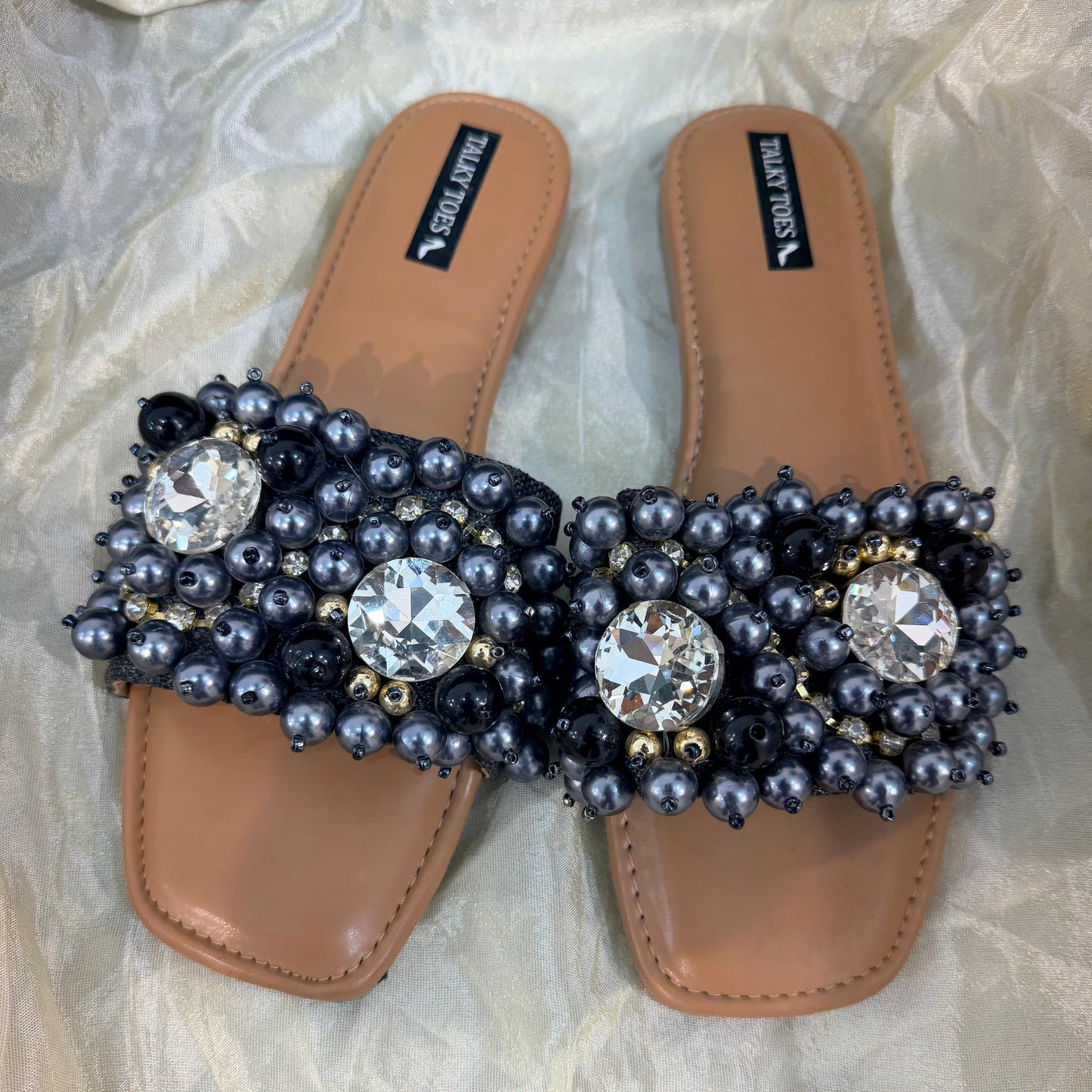 Designer black pearls flats