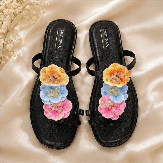 Floral Embellished Toe-Ring Flats