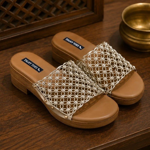 Aveline platform gold comfort wedges