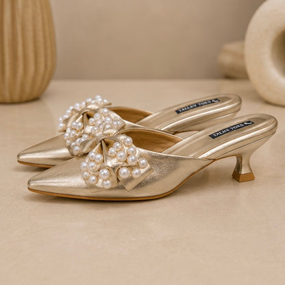 Gilded Pearl Kitten mules | Heels