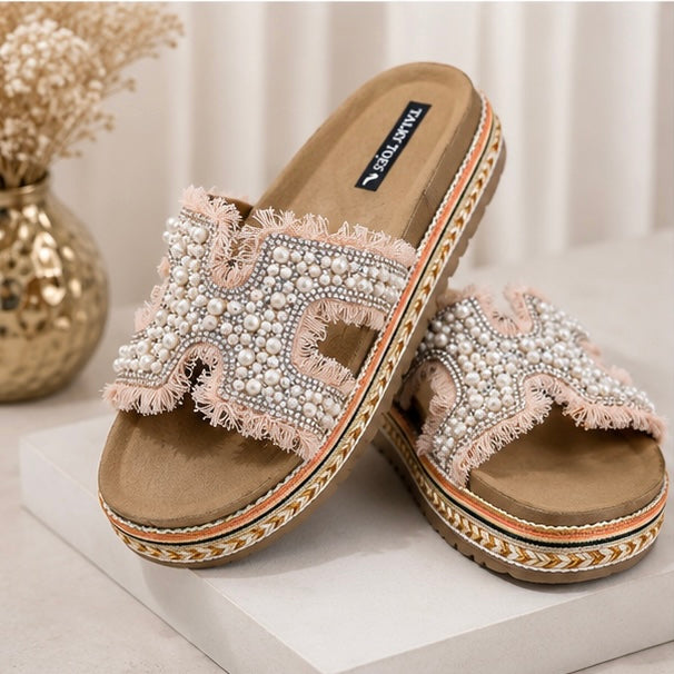 Handmade pearl H wedges | flats