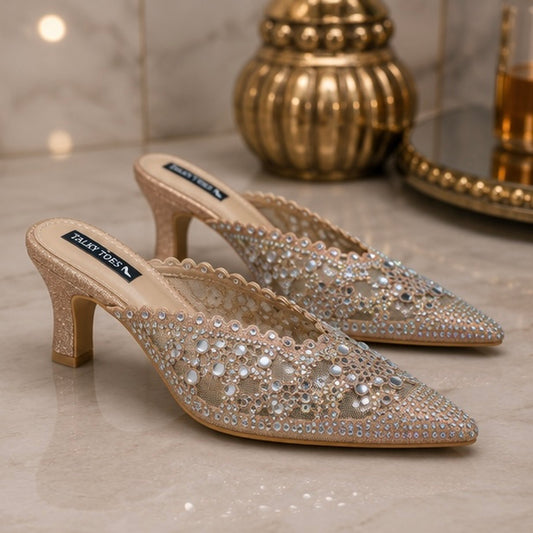 Gold Net Mule Heels