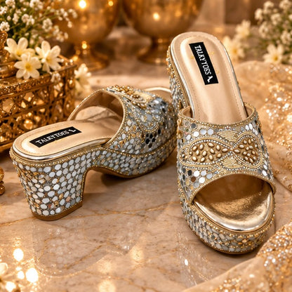 The Meher - Golden embellished wedges