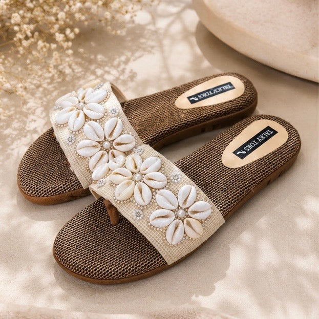Floral Shell Embellished flats