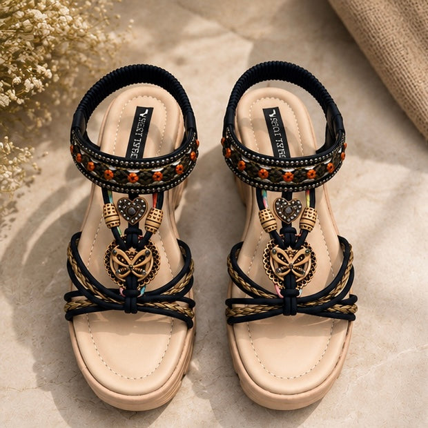 Boho Charm Platform Wedges Sandals
