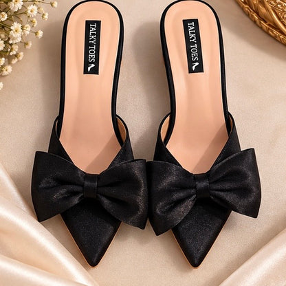 Noir Bow Mule Heels