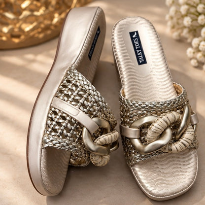 Champagne Chain Embellished Wedges