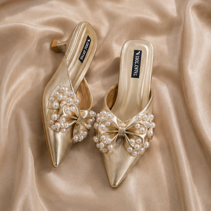 Gilded Pearl Kitten mules | Heels
