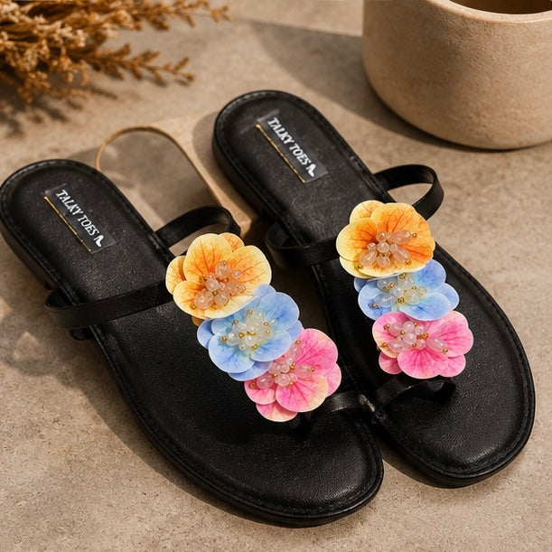 Floral Embellished Toe-Ring Flats