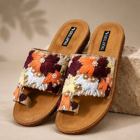 Hand embroidered comfy flats