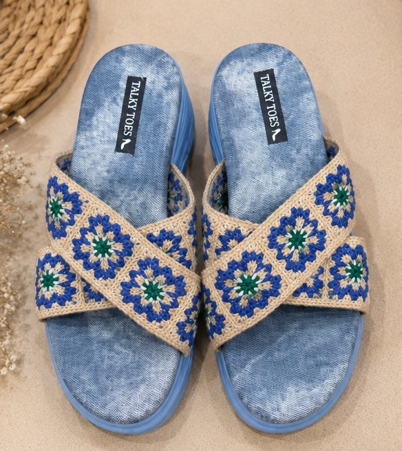 Handmade denim wedges