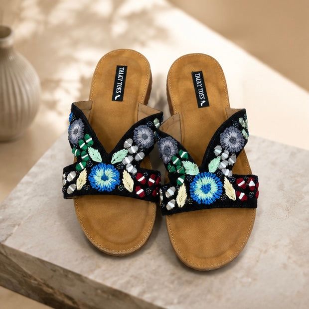 Hand embroidered comfy flats