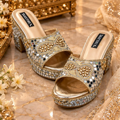 The Meher - Golden embellished wedges