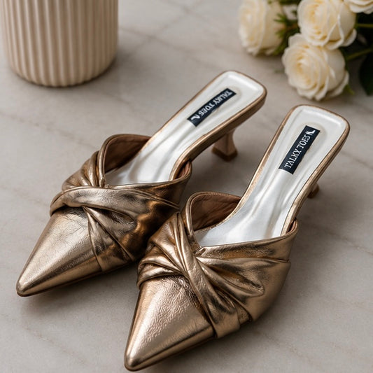 Gold Pointed-Toe Heels