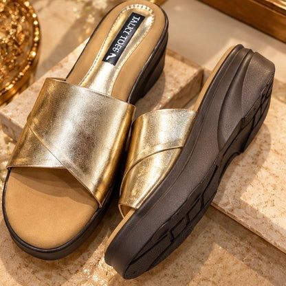 Zafar Golden Metallic Comfort Wedges