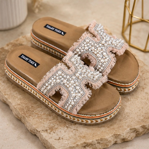 Handmade pearl H wedges | flats