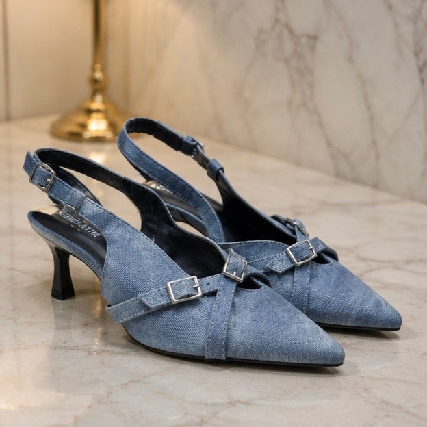Handmade lux denim heels