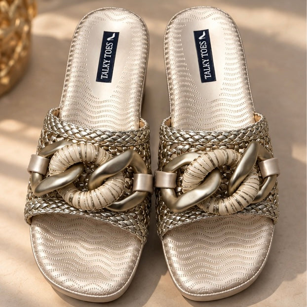 Champagne Chain Embellished Wedges