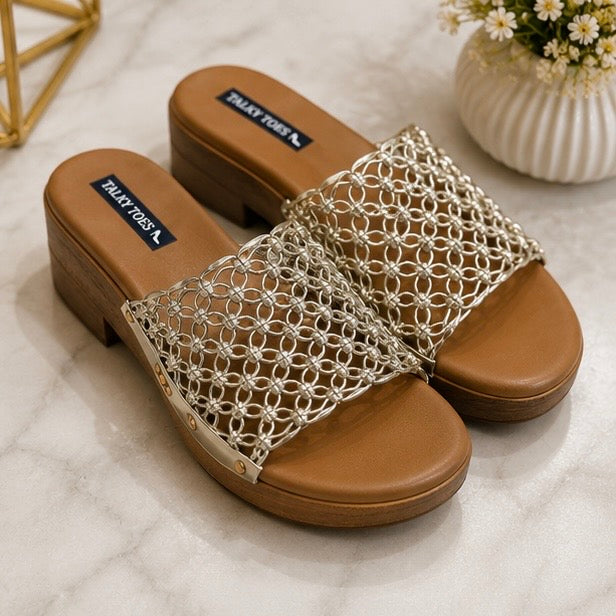 Aveline platform gold comfort wedges