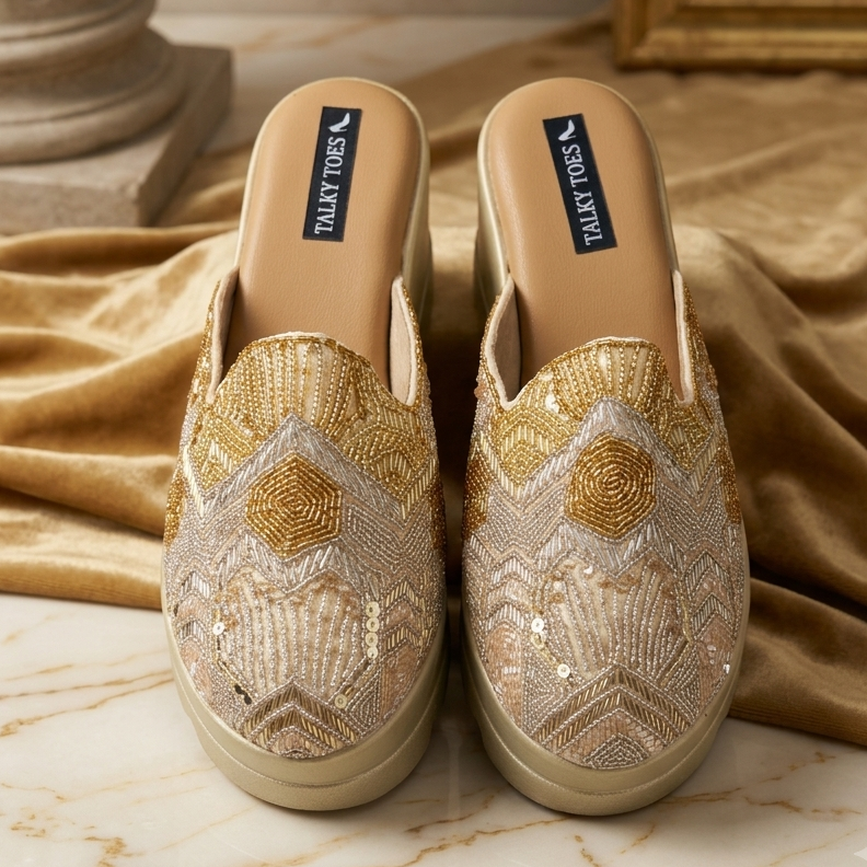 Golden handwork stella mules