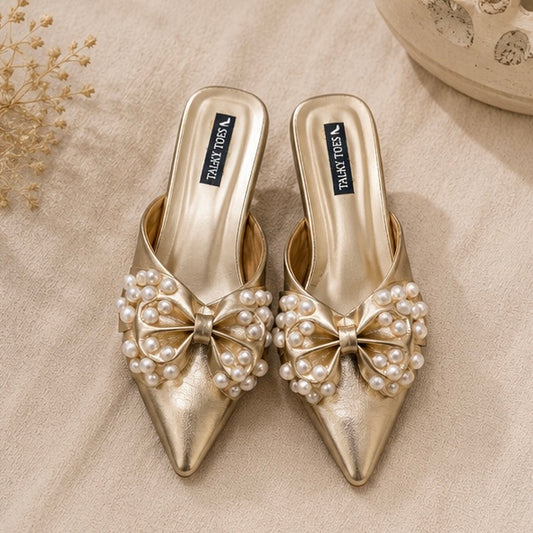 Gold Pearl Kitten Heels