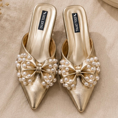Gilded Pearl Kitten mules | Heels