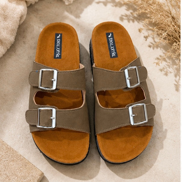 Comfort double strap slides flats