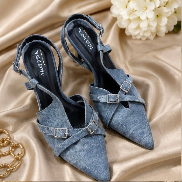 Handmade lux denim heels