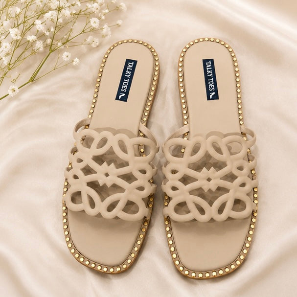 Minimalist Cutwork Flats – Beige